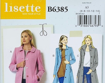 Butterick 6385 Sewing Pattern, B6385 Jacket Sewing Pattern, Coat Sewing Pattern, Patterns for Women, Size (6-8-10-12-14 or 14-16-18-20-22)