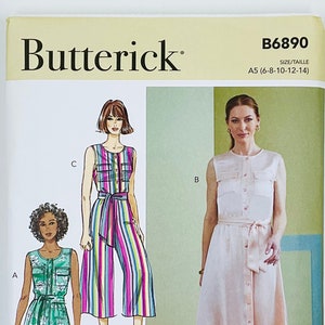 McCall&#39;s 6890 Wardrobe Sewing Pattern for Women, Button Front Dress, Cropped Jumpsuit Sewing Pattern, Size (6-8-10-12-14 or 16-18-20-22-24)