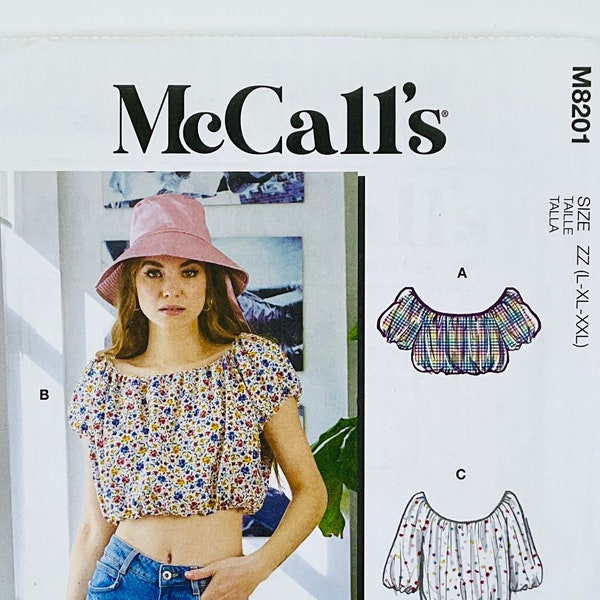 McCall's 8201 Loose Fitting Crop Top Shirt Sewing Pattern for Women, Summer Blouse Sewing Pattern, Vacation Wardrobe, (Xs-S-M or L-XL-XXL)