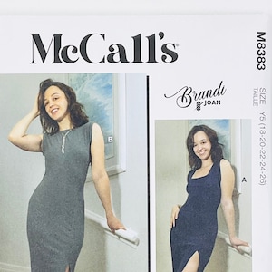 McCall&#39;s 8383 Ärmelloses Open Back Bodycon Strickkleid Schnittmuster für Frauen, mit U-Ausschnitt, Rundhalsausschnitt, Seitenschlitz, Größe (8-16 oder 18-26)