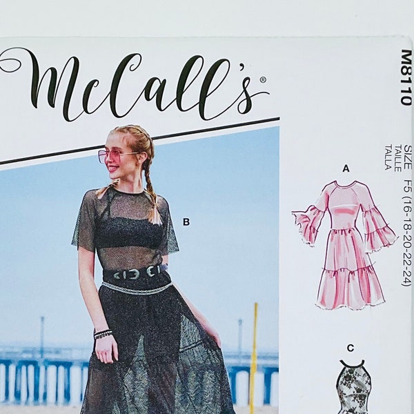 McCall's 8110 Sheer Summer Dress Sewing Pattern for Women, Pull Over, Gathers, Tiers, Vacation Dress, Size (6-8-10-12-14 or 16-18-20-22-24)