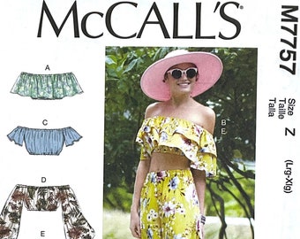 McCall's 7757 Sewing Pattern for Women, Off-The-Shoulder Tops, Loose Fitting Pants, Wardrobe Sewing Pattern, Size (Xsm-Sml-Med or Lrg-Xlg)
