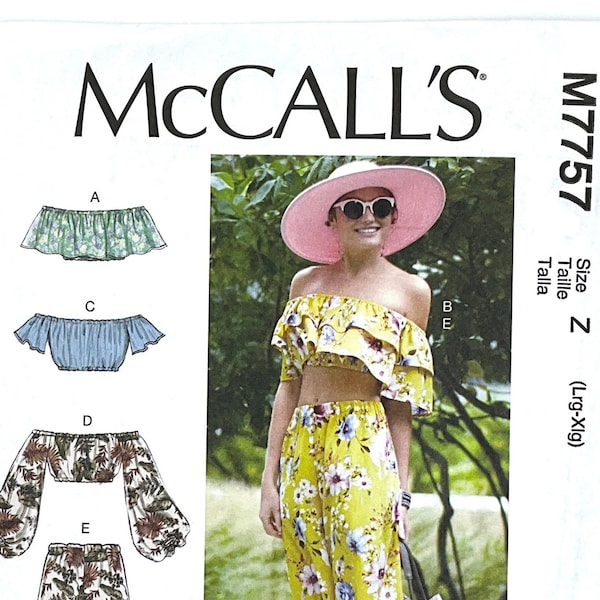 McCall's 7757 Sewing Pattern for Women, Off-The-Shoulder Tops, Loose Fitting Pants, Wardrobe Sewing Pattern, Size (Xsm-Sml-Med or Lrg-Xlg)