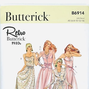 Butterick 6914 Retro 1980s Dress Sewing Pattern for Women, Easy Vintage Reprint Women&#39;s Dress Pattern, Size (6-8-10-12-14 or 16-18-20-22-24)