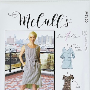 McCall&#39;s 7120 Schnittmuster, ärmelloses, locker sitzendes Pullover-Sommerkleid-Schnittmuster für Frauen, V-Ausschnitt oder U-Ausschnitt, Größe (Xs-S-M oder L-Xl-Xxl)