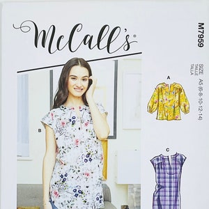 McCall&#39;s 7959 Easy Loose Fitting Pullover Blouse Sewing Pattern for Women, Tunic, Top, Dress Sewing Pattern (6-8-10-12-14 or 14-16-18-20-22)