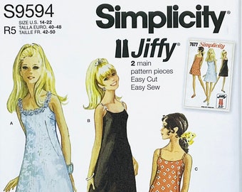 Simplicity 9594 Sewing Pattern - S9594 Vintage Jiffy 7677 Reprint A-Line Dress, Size (6-14 or 14-22)