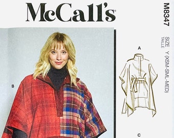 McCall's 8347 Sewing Pattern, M8347 Women's Poncho Sewing Pattern, Cape Sewing Pattern, Cape, Belt, Size (Xsm-Sml-Med or Lrg-Xlg-Xxl)