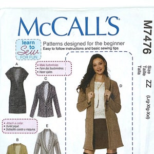 Mccall's 7476 Sewing Pattern for Women, Misses' Drop-shoulder Vest
