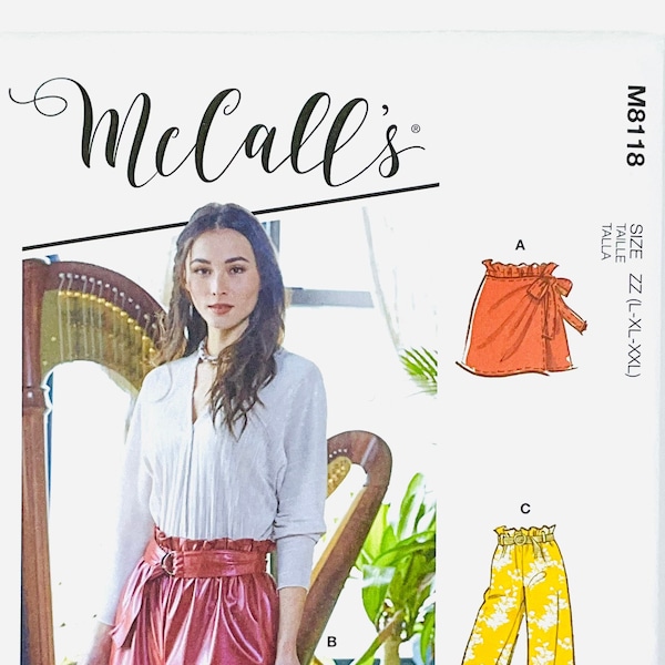 McCall's 8118 Sewing Pattern, M8118 Elastic Waist Pants, Shorts, Paperbag Pants, Cargo Shorts, Wide Leg Pants, Size (Xs-S-M or L-Xl-Xxl)