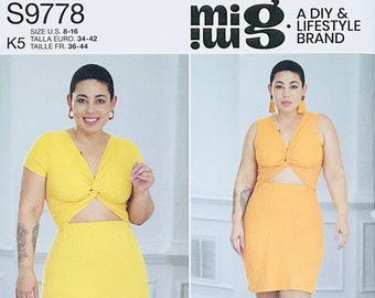 Simplicity 9778 Easy Tight Fitted Knit Dress Sewing Pattern for Women, Summer Dress With Cut Outs and Twist Front, Cap Sleeves, Size (8-16)