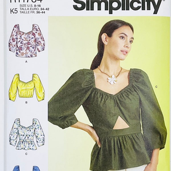 McCall's 9749 Blouse Sewing Pattern for Women, Shirt with Peplum, Crop Top with Cut Outs, Puff Sleeves, (6-8-10-12-14 or 14-16-18-20-22)
