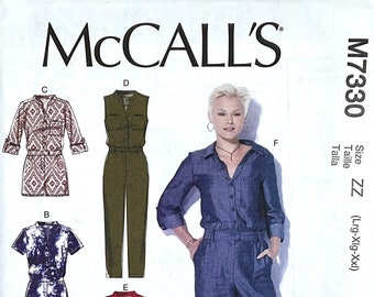 McCall's 7330 Women's Jumpsuit Sewing Pattern, Button Front, Utility, One Piece Sewing Pattern for Women, Romper, Size (Xs-S-M or L-Xl-Xxl)