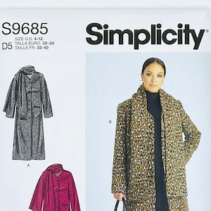 Simplicity 9685 Jacket Sewing Pattern for Women, Women&#39;s Coat Sewing Pattern, Lined, Button Front Jacket with Scarf, Size (4-12 or 12-20)