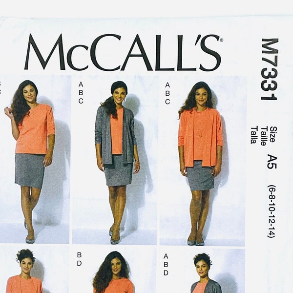 McCall's 7331 Sewing Pattern, M7331, Misses' Wardrobe Pattern, Jacket, Cardigan, Top, Skirt, Leggings, size (6-8-10-12-14 or 14-16-18-20-22)