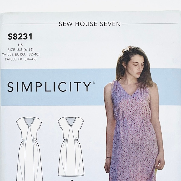 Simplicity 8231  Misses' Dress in Two Lengths Sewing Pattern for Women, Elastic Waist, Shoulder Ties, Cap Sleeves, Midi Size (6-14 or 14-22)