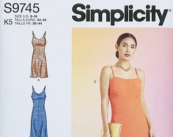 Simplicity 9745 Special Occasion Open Back Slip Mini Dress Sewing Pattern, Knee, Midi Casual Sun Dress, Shoulder Straps Size (8-16 or 18-26)