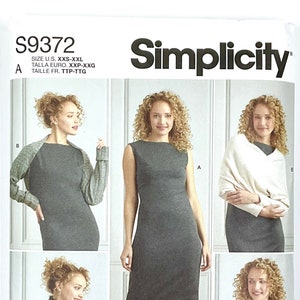 Simplicity 9372 Slim Fitted Knit Dress Sewing Pattern for Women, Easy Knit Dress, Mock Neck, Cowl Neck Shrug Sewing Pattern, Size (Xxs-Xxl)