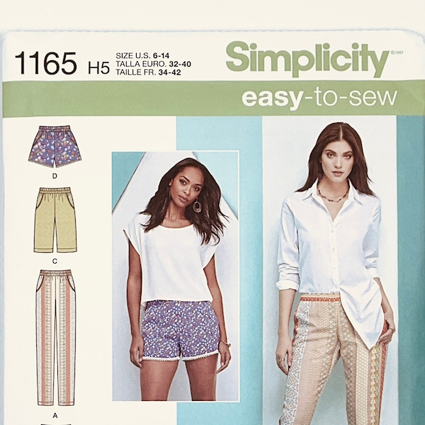 Simplicity 1165 Sewing Pattern for Women, Pull-on Pants, Long or Short Shorts Sewing Pattern, Easy Sewing Pattern, Size (6-14 or 14-22)