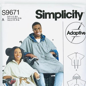 Simplicity 9671 Adaptive Unisex Sewing Pattern, Poncho with Hood and Wheel Chair Blanket Sewing Pattern, Easy Sewing Pattern, size (S-L)