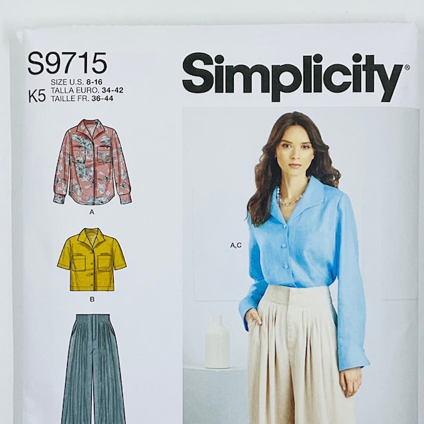Simplicity 9715 High Waisted, Wide-leg Pants Sewing Pattern for Women, Pleated Shorts Pattern, Blouse, Top, Shirt Patterns, Size (8-16)