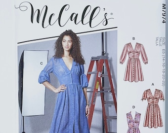 McCall&#39;s 7974 Sewing Pattern, M7974 Misses&#39; Buttoned Front Dress with Yoke, Gathers for Women, Easy, Size (6-8-10-12-14 or 14-16-18-20-22)
