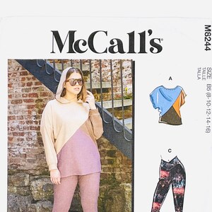 May include: McCall's sewing pattern M8244 featuring a color-blocked hoodie and leggings. The pattern includes multiple view options with simple instructions. Designed and printed in the USA.
