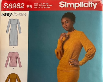 Simplicity 8982 Sewing Pattern - S8982 Misses&#39; Knit Two Piece Sweater Dress, Tops, Skirts, Size (6-14 or 14-22)