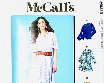 McCall&#39;s 8285 Sewing Pattern for Women, Blouse, Top, Shirtdress, Tiered, Gathered, Button Front Shirt Dress, Size Xsm-Sml-Med or Lrg-Xlg-Xxl
