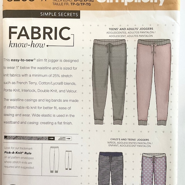 Simplicity 8268 Sewing Pattern, S8268 Kids, Teen, Adult, Jogger Sewing Pattern, Women Pants Pattern, Men Pants Pattern, Size (Xs-L/Xs-Xl)