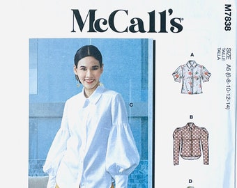 McCall&#39;s 7838 Button Front Blouse Sewing Pattern for Women, Easy Top, Blouse, Puff, Bell ,Flutter Sleeves, (6-8-10-12-14 or 14-16-18-20-22)