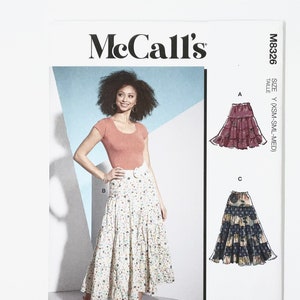Padrão de costura McCall's 8326 - M8326 Misses 'Maxi, saia larga, franzida, saia Boho em camadas, cintura elástica, tamanho (Xs-S-M ou L-Xl-Xxl)