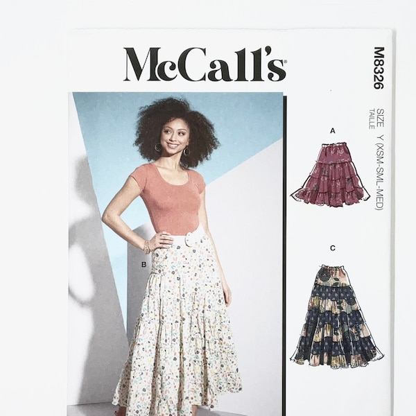 McCall's 8326 Sewing Pattern - M8326 Misses' Maxi, Flared, Gathered Skirt, Tiered Boho Skirt, Elastic Waist, Size (Xs-S-M or L-Xl-Xxl)