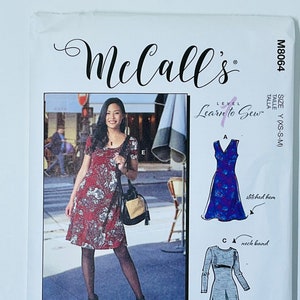 McCall's 8064 Sewing Pattern, M8064 Easy Knit Dress Sewing Pattern for Women with V, Crew or Scoop Necklines, Size (Xs-S-M or L-Xl-Xxl)