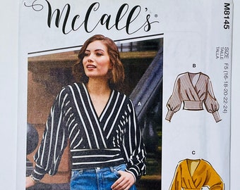 McCall&#39;s 8145 Sewing Pattern, M8145 Misses&#39; Tops, Blouse, Sweater, Surplice, Dolman, Easy Pattern, Size (6-8-10-12-14 or 16-18-20-22-24)
