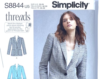 Simplicity 8844 Jacket Sewing Pattern for Women, Misses&#39;/Miss Petite Unlined Blazer Simplicity Sewing Pattern by Threads, Size 6-14 or 16-24