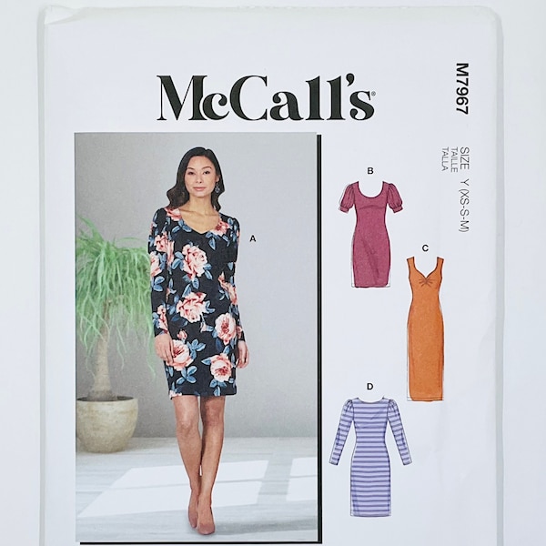 McCall's 7967 Easy Knit Dress with Puffed Sleeves or Sleeveless Sewing Patterns for Women, Casual, Church, Work, Size (Xs-S-M or Lrg-Xlg)