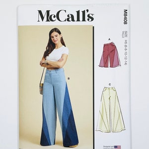 McCall's 8408 Flared Leg Shorts, Pants Sewing Pattern for Women with Color Blocking, Fly Front Zipper, Size (6-8-10-12-14 or 16-18-20-22-24)