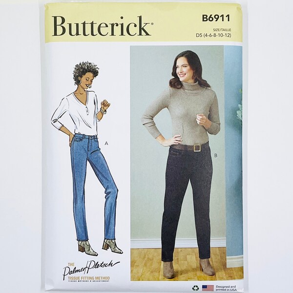 Butterick 6911 Skinny leg or Straight Leg Jean Pants Sewing Pattern for Women with Fly Front Zipper, Size (4-6-8-10-12 or 12-14-16-18-20)