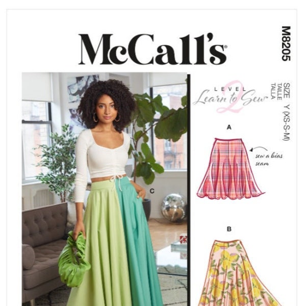 McCall's 8205 Sewing Pattern, M8205 Misses' Full Circle Skirt Sewing Pattern, Contrast Skirt Pattern, Easy, Size (Xs-S-M or L-Xl-Xxl)