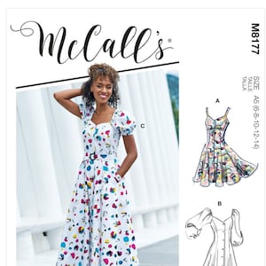 McCall's 8177 Easy Button Front Dress Sewing Pattern for Women, With Princess Seams, Sun Dress, Belt, size (6-8-10-12-14 or 16-18-20-22-24)