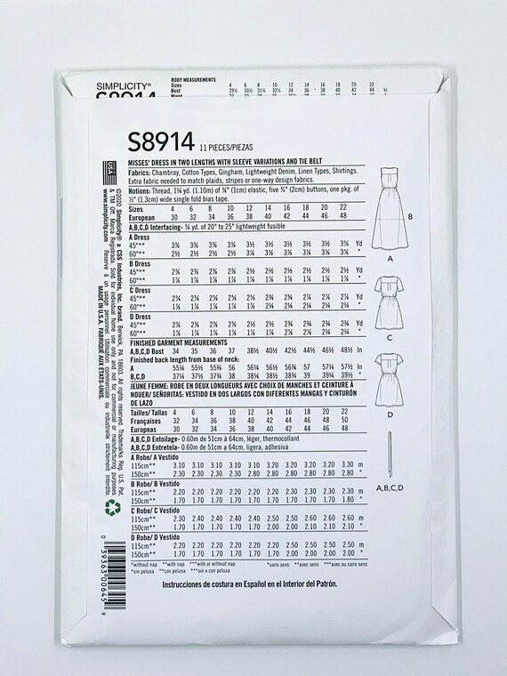 Simplicity 8914 Sewing Pattern - S8914 Misses' Button Front