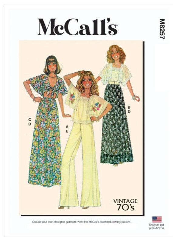 McCall's 8257 1970s Vintage Reprint Dress Sewing Pattern for Women, Retro, Reissued Pattern, Skirt, Tops, Pants, Size (Xs-S-M or L-Xl-Xxl)