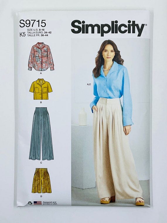 Simplicity 9715 High Waisted, Wide-leg Pants Sewing Pattern for