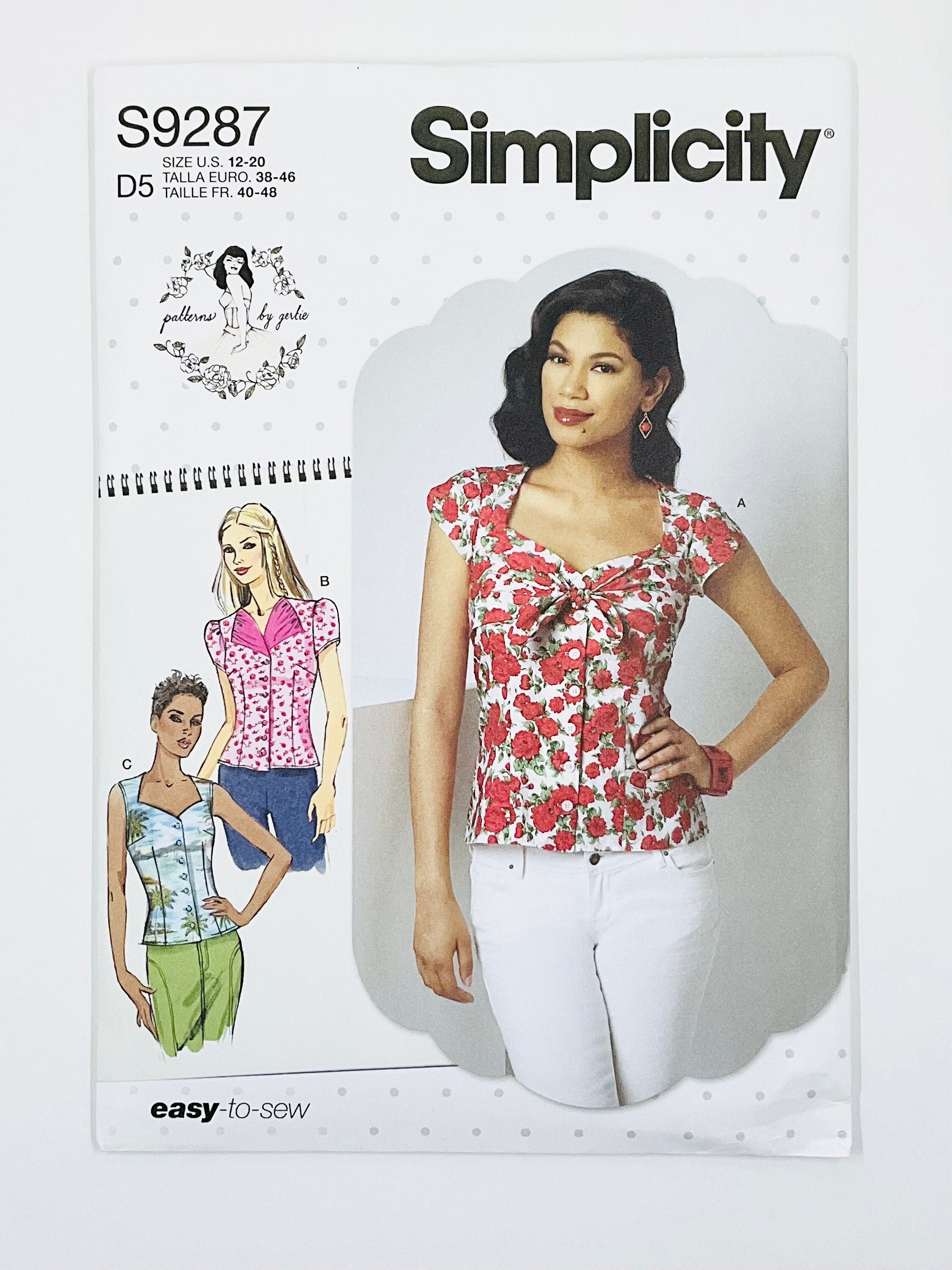 Simplicity 9287 Easy Loose Fitting Button Front Sweetheart Neckline Shirt Sewing Pattern for Women, French Darts Blouse, Top,  4-12 or 12-20