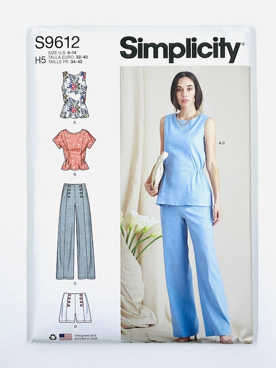 Simplicity 9612 Wide Leg Pants Sewing Pattern for Women, Lifestyle Work  Wardrobe, Peplum Tops, Shorts, Princess Seams, Size 6-14 or 14-22 