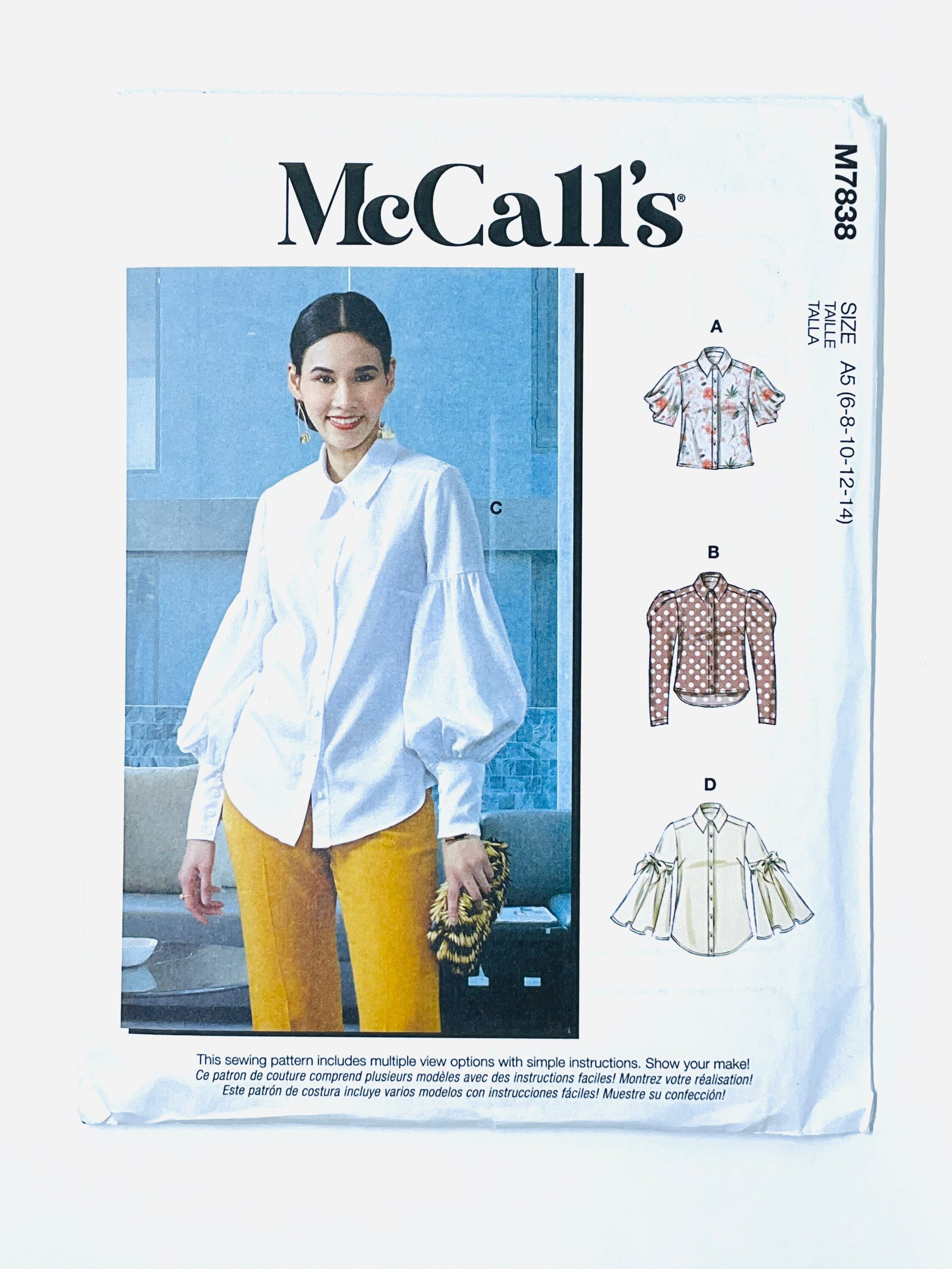 Mccall's 7838 Button Front Blouse Sewing Pattern for Women, Easy