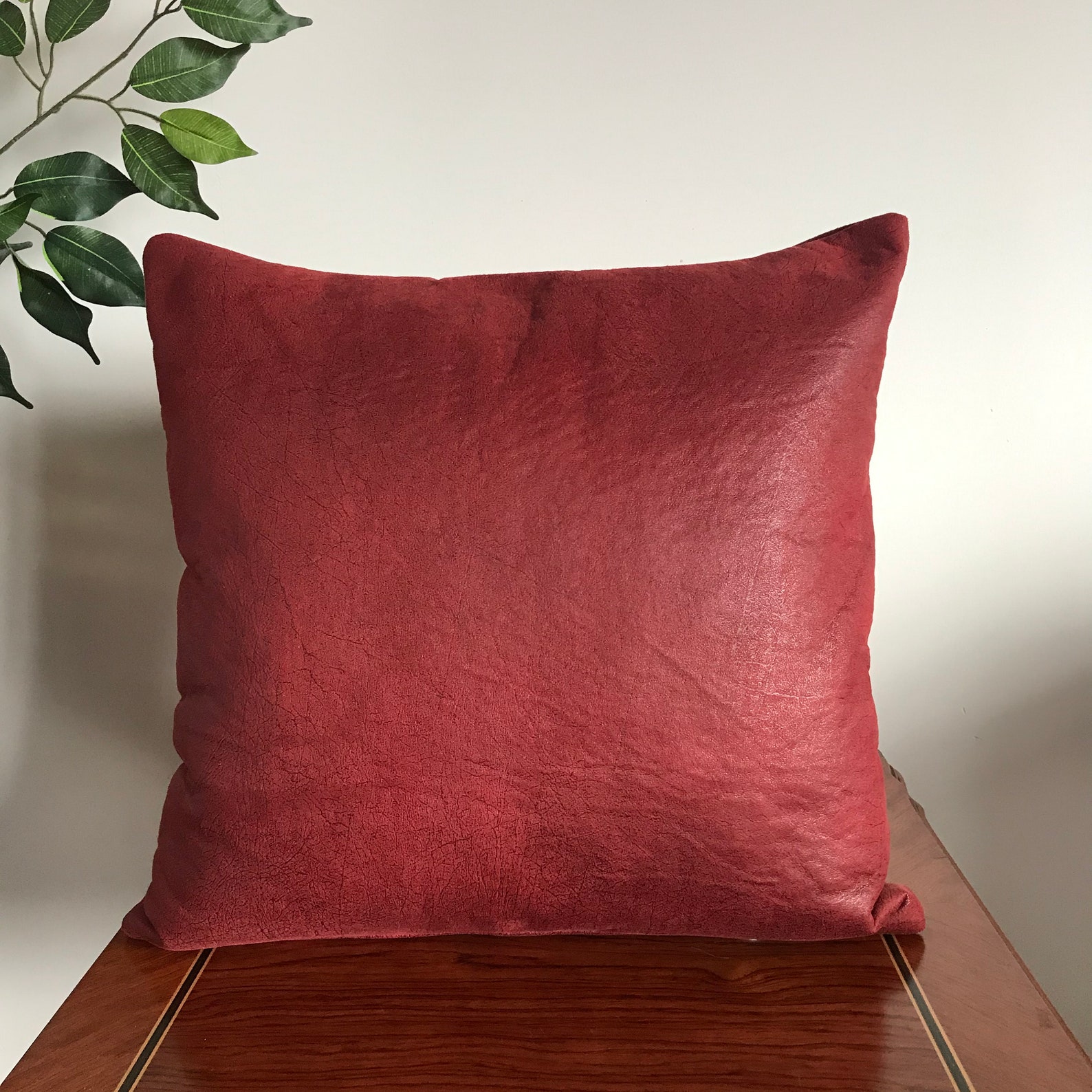 Nubuck Leather Pillow Cover Burgundy Color Zippered Burgundy Etsy