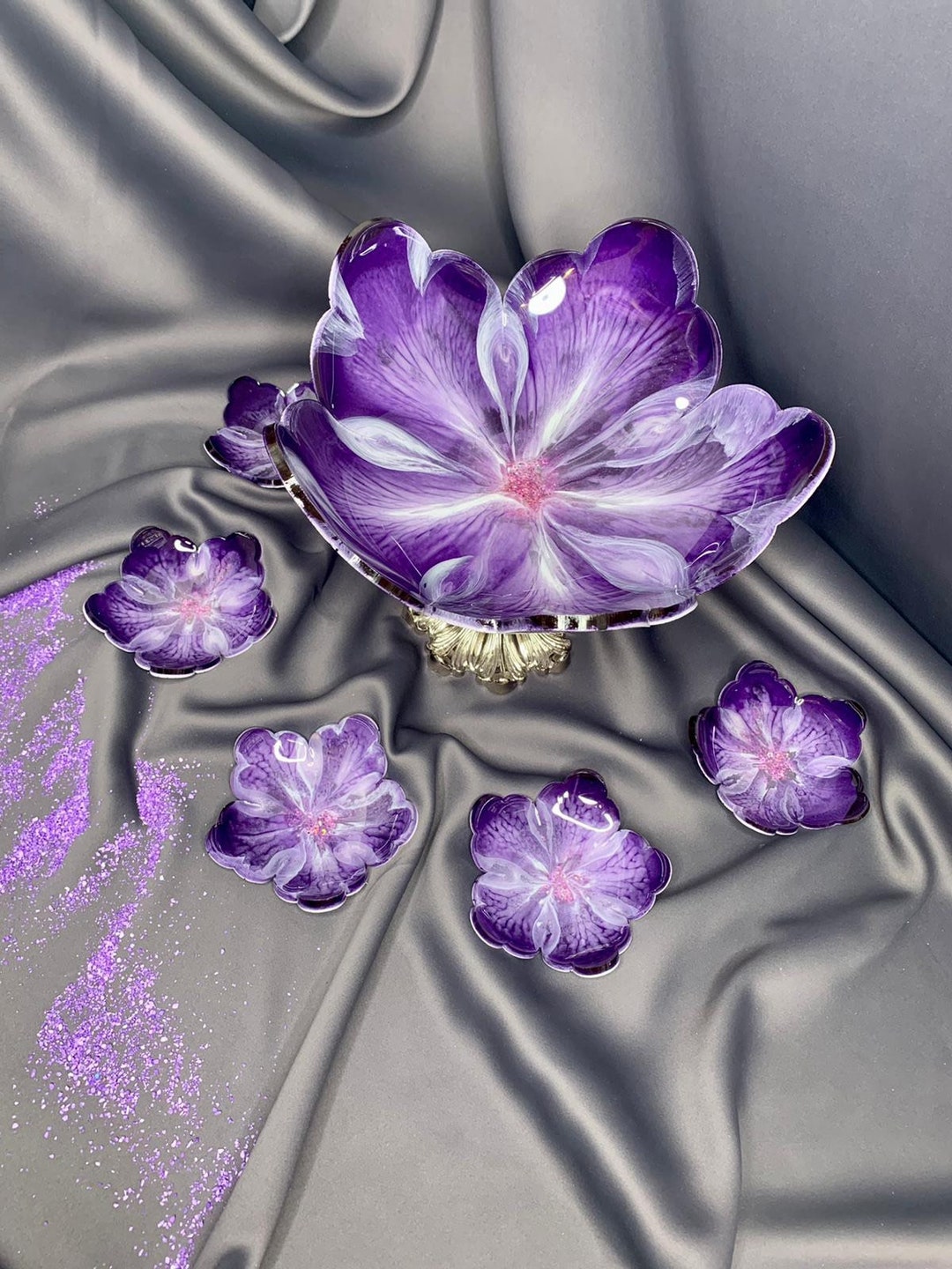 Resin Flower Bowl Set Etsy