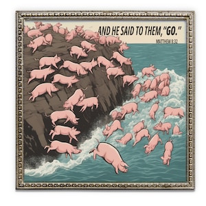 Matthew 8:32, Jesus Cast Demons In Pigs, Bible Poster, Sermon Graphic, Bible Study, Bible Story, Bible Sketches, Bible Verse Poster